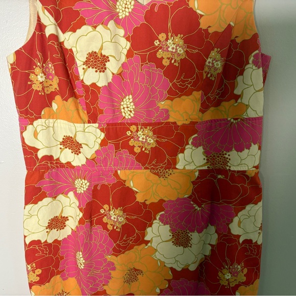 Talbots Vibrant Floral Midi Dress - Red, Orange, Cream - Picture 2 of 5